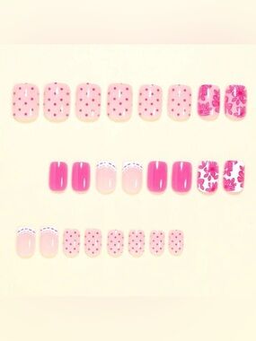 Pink Floral & Polka Dot Press-On Nail Set